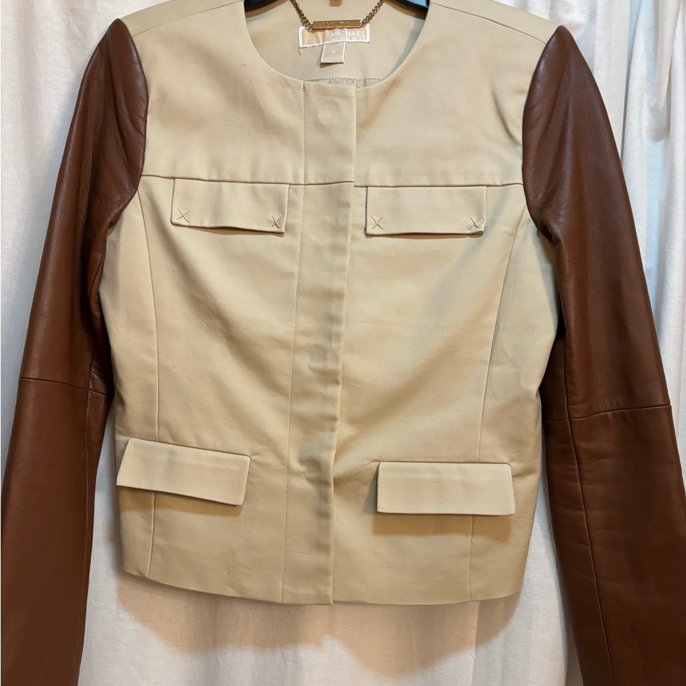 Michael Kors Cream and Brown Bomber Jacket